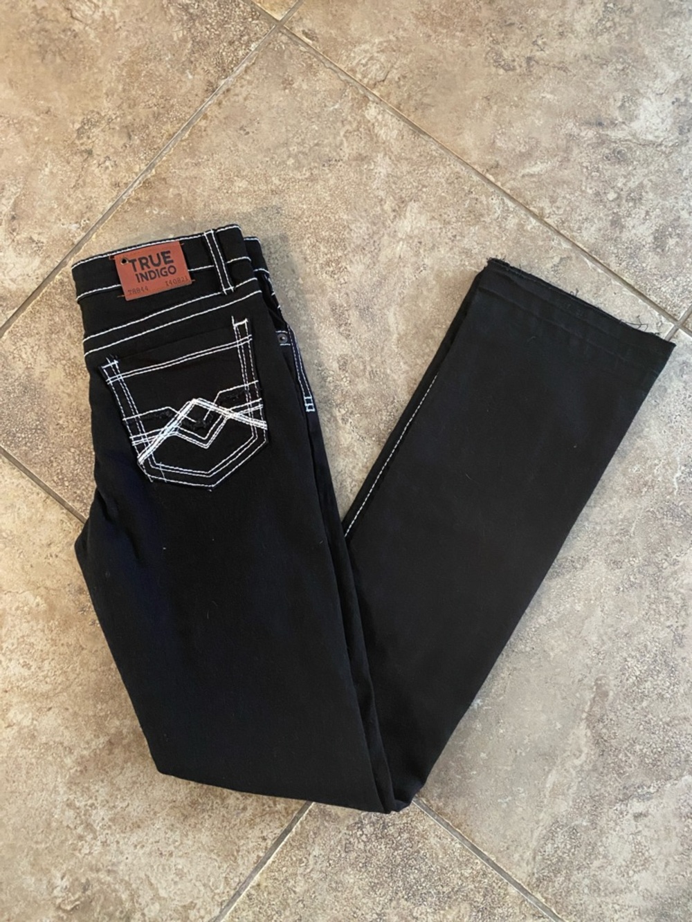 True Indigo Girls Kids Black Jeans Pants White Stitching size 12 NWOT
